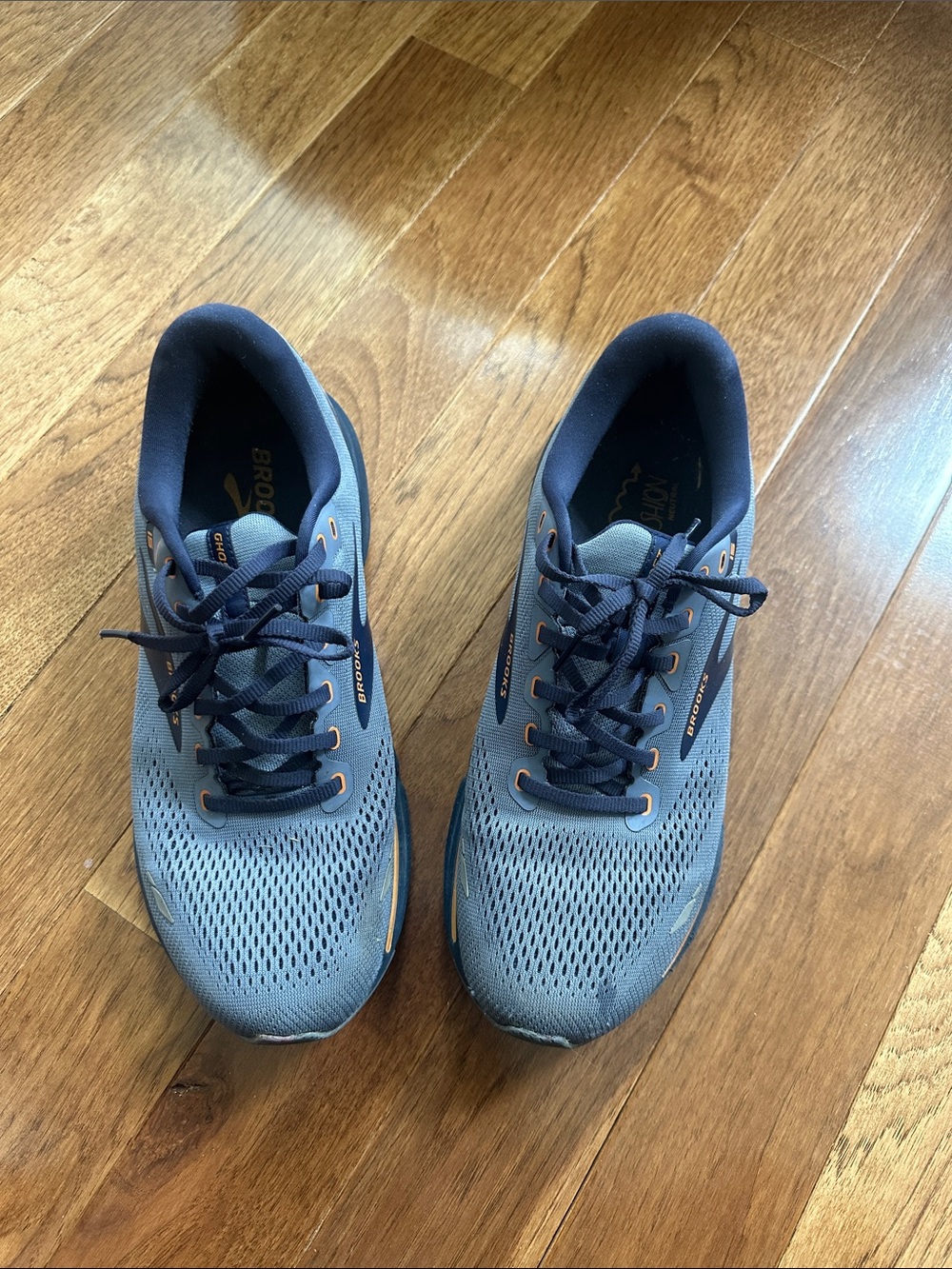 Brooks Men's Athletic Running Shoes - Light Grey Blue with Navy and Orange Trim